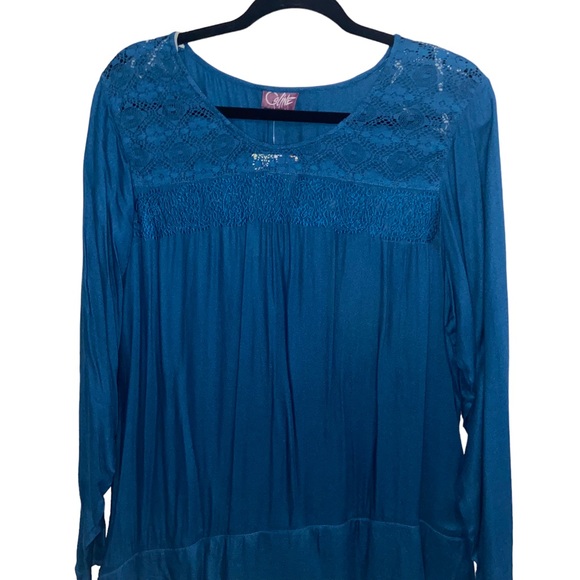 Coline Dress Womens XXL 2X Layered Lace Long Sleeve Boho Lagenlook Teal Blue New - Picture 3 of 10